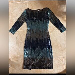 Karen Kane Black and Blue Sequin Long Sleeve Dress